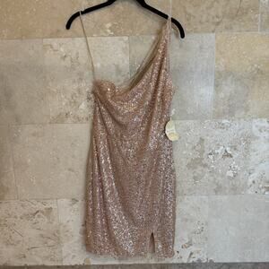 Altar’d State Sequin 1-Shoulder Mini Dress Women Sz Med-Sparkly Gold Party